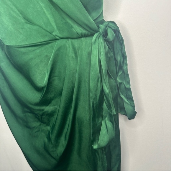 Sarin Mathew’s | Dark Green Satin Effect Wrap MIDI Dress Medium - Picture 8 of 10
